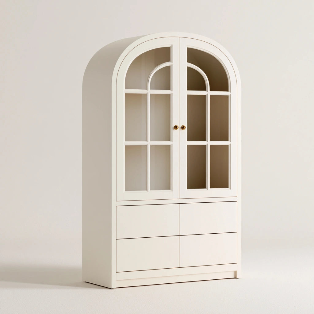 Vitrine de rangement aux lignes épurées, coloris blanc cassé