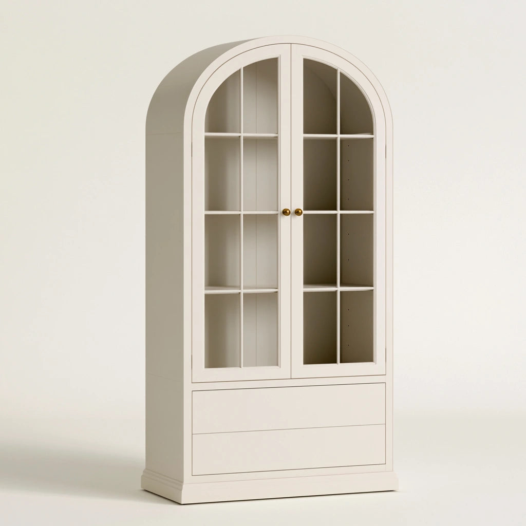 Vitrine de rangement aux lignes épurées, coloris blanc cassé
