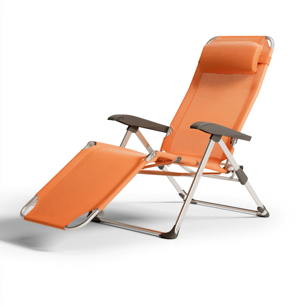 Fauteuil relax pliant avec structure en aluminium pliant, coloris orange et argenté