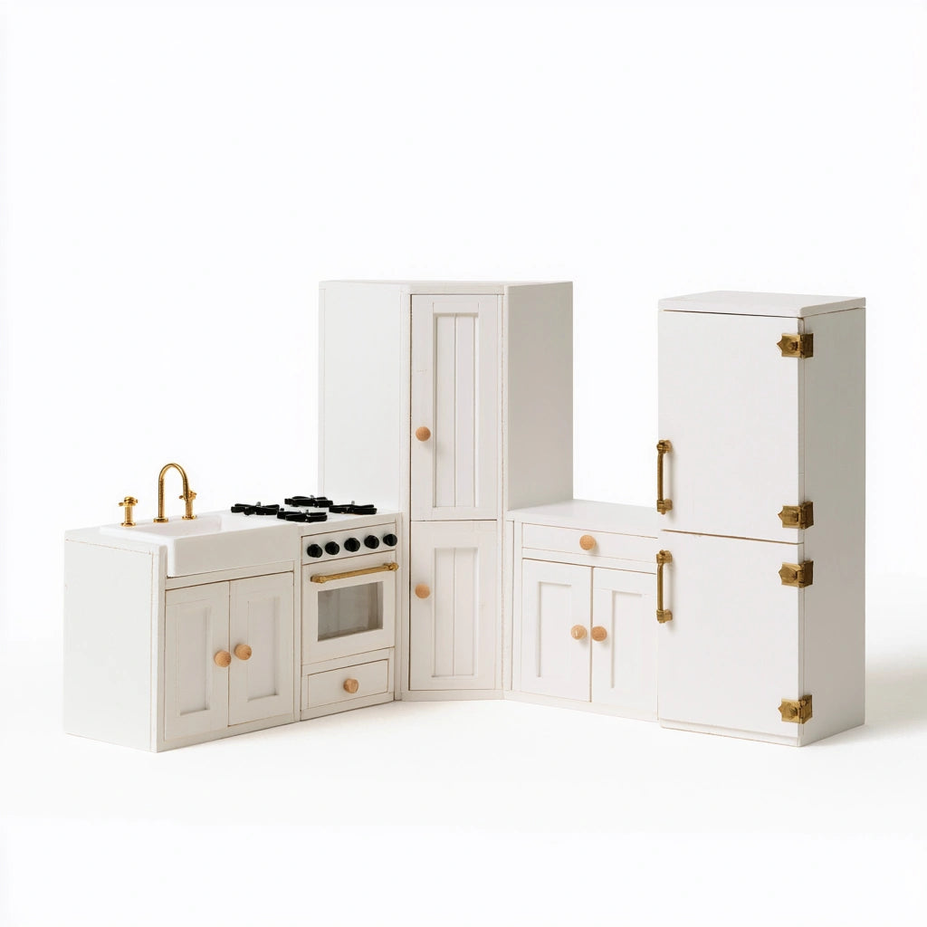 Cuisine miniature pour maison de poupée en bois, coloris blanc
