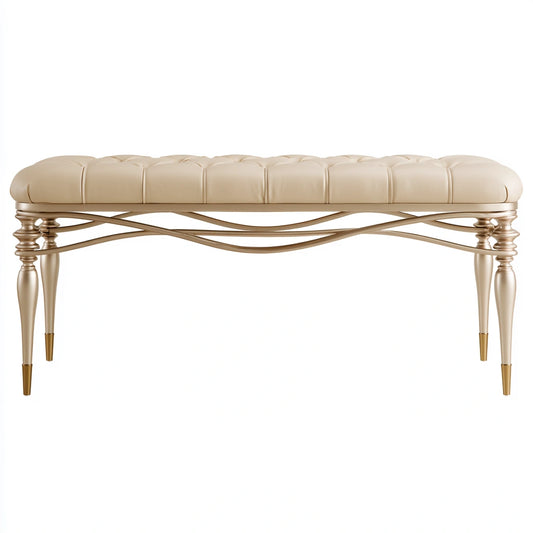 Banc décoratif en métal, coloris doré champagne et beige