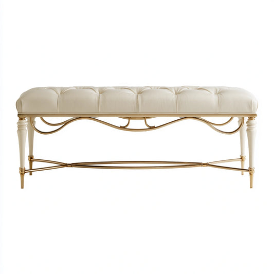 Banc décoratif en métal, coloris doré champagne et beige