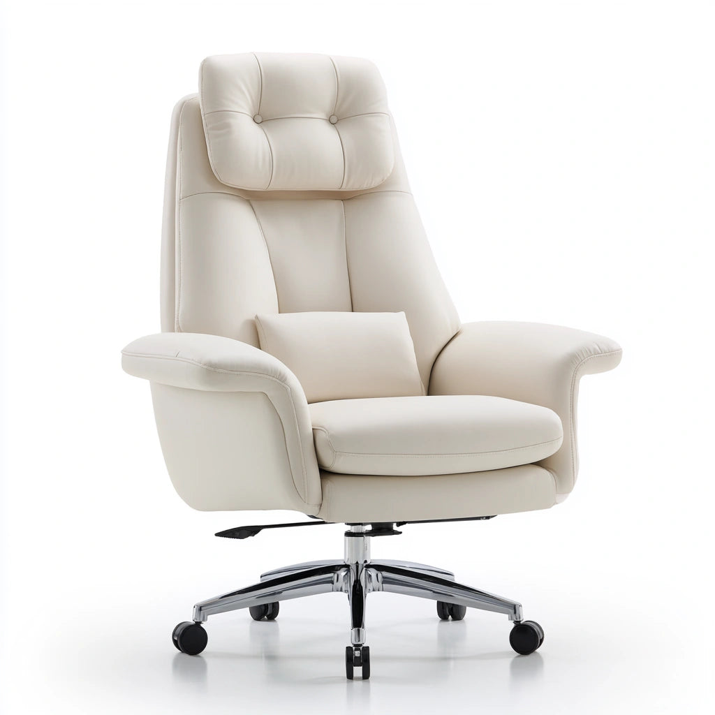 Fauteuil de bureau direction aux lignes épurées, coloris blanc cassé