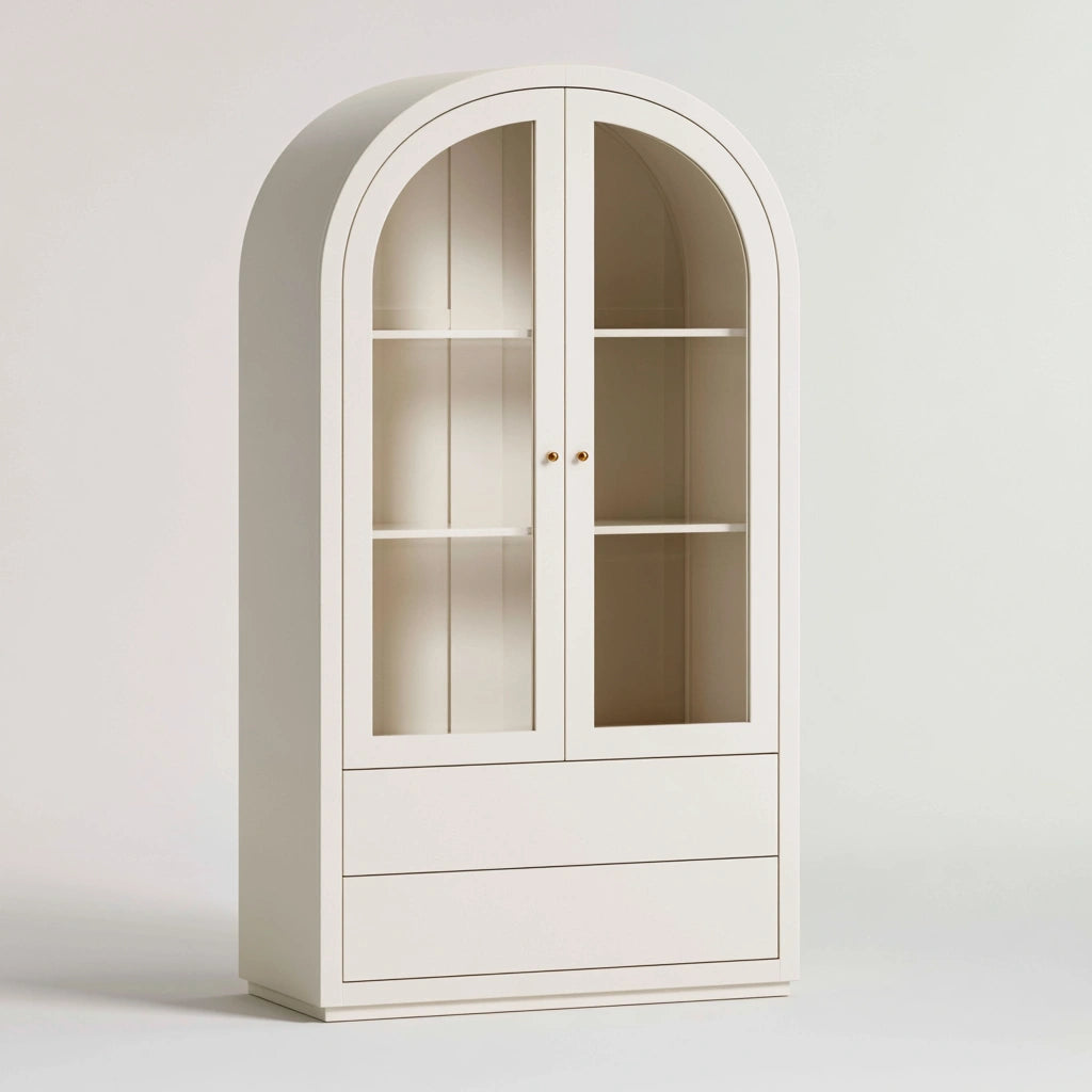 Vitrine de rangement aux lignes épurées, coloris blanc cassé