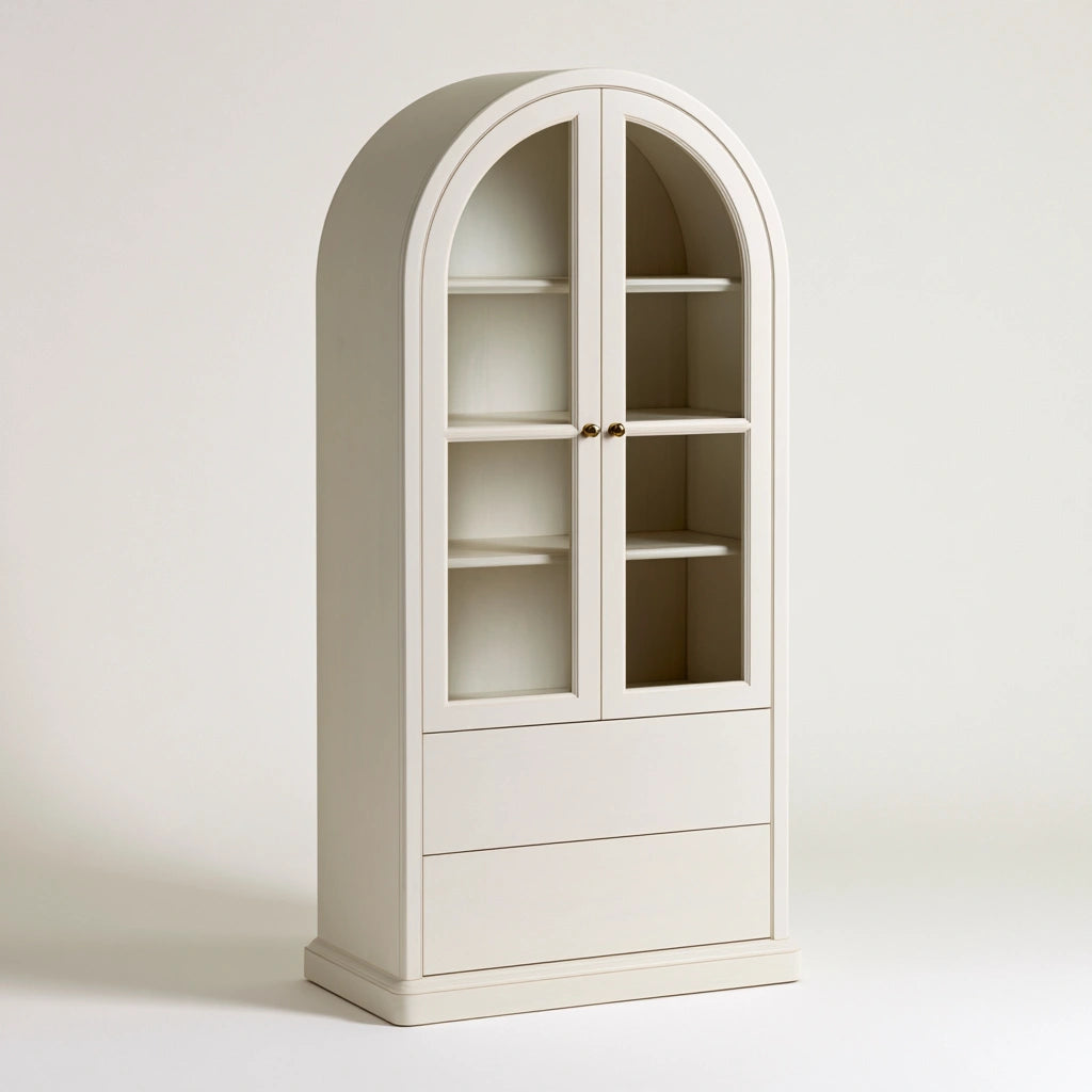 Vitrine de rangement aux lignes épurées, coloris blanc cassé