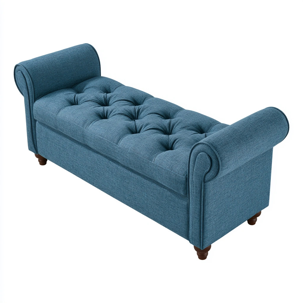 Banc avec rangement en tissu, coloris bleu moyen